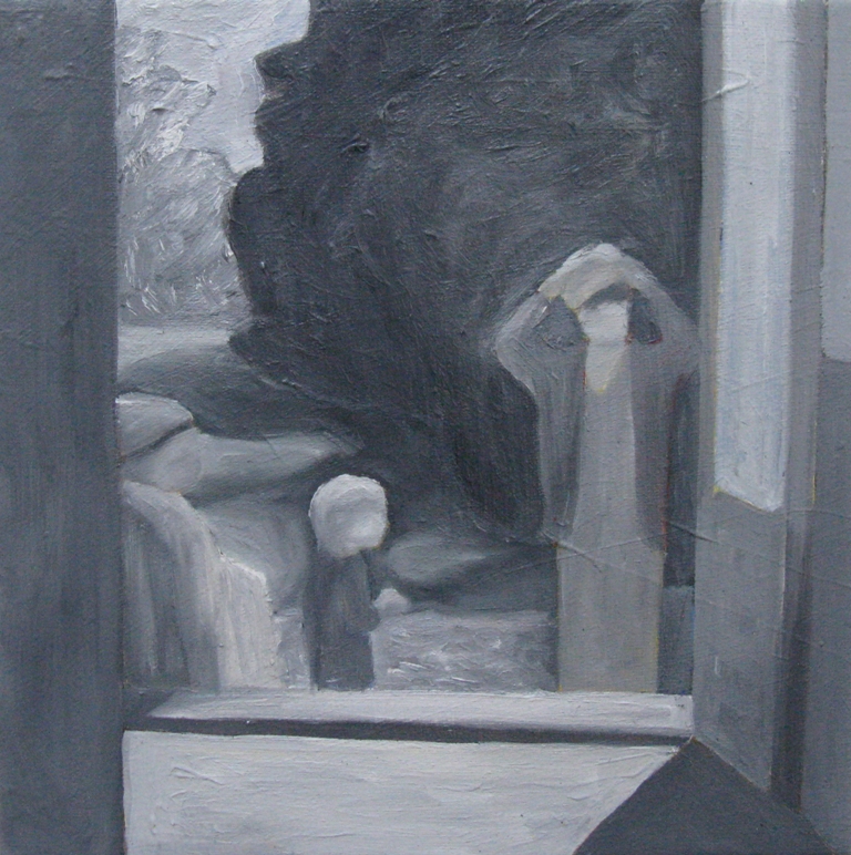 Anne-Charlotte Depincé - Covers : Devant la porte-fenêtre à Grand-Lemps,2011_acrylique et huile sur toile_20x20cm-1